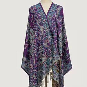 Vintage style Paisley Pashmina Scarf for Women, Purple Blue Shawl Wrap,